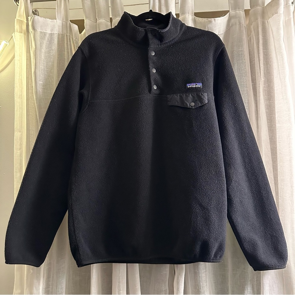 VINTAGE Patagonia Synchilla, half-snap pullover fleece; Black- size M/L
